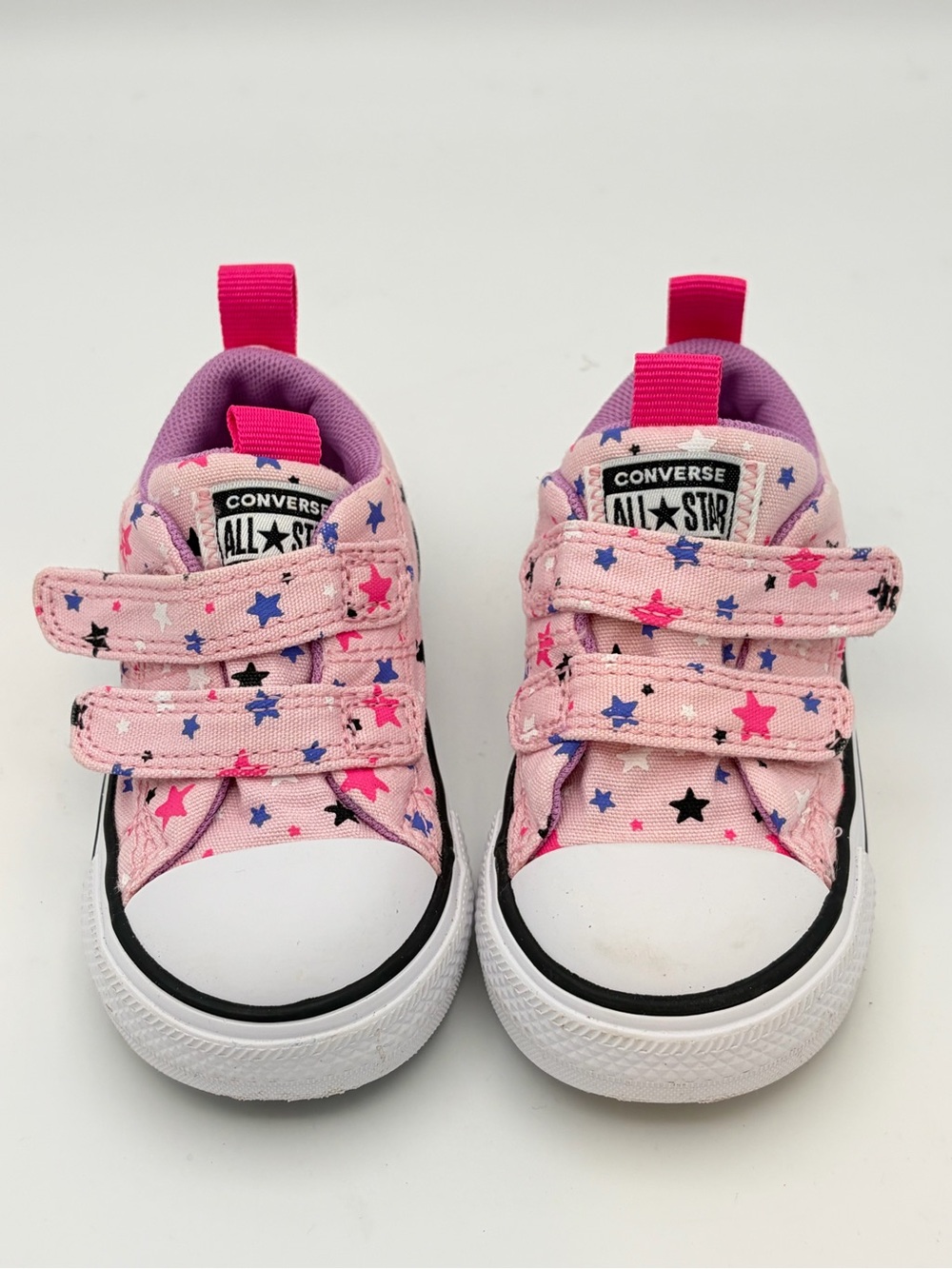 Converse Kids Pink Canvas Sneakers with Multicolor Star Print